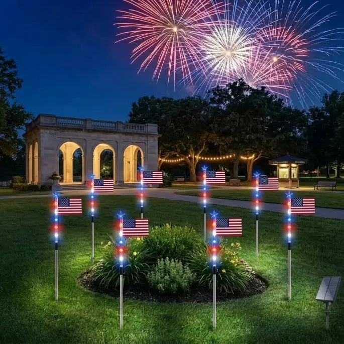 🥳2026 HOT SALE🥳💞Memorial Day Decorations Featuring Red, White, and Blue Lights for Independence Day Pathway Garden Decorations Yard Pathway-886