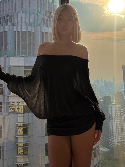 🔥First 100:2nd Item 60%Off🔥Women's Solid Off-The-Shoulder Long Sleeve Dress-ZDQ8