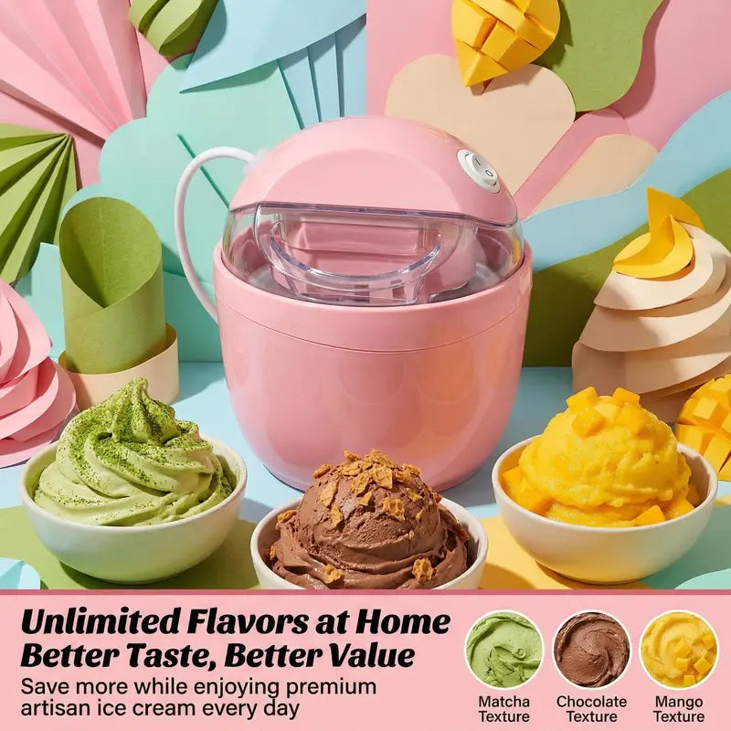 🍭Make Ice Cream in 15 Minutes! Compact Electric Ice Cream Maker with Auto Stir, Easy DIY Healthy Frozen Treats at Home, Perfect for Summer Desserts & Family Fun-A11
