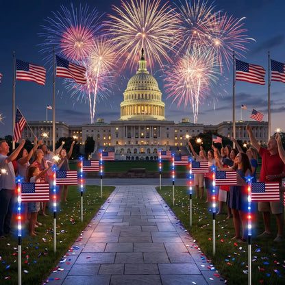 🥳2026 HOT SALE🥳💞Memorial Day Decorations Featuring Red, White, and Blue Lights for Independence Day Pathway Garden Decorations Yard Pathway-886