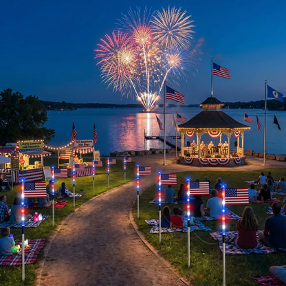 🥳2026 HOT SALE🥳💞Memorial Day Decorations Featuring Red, White, and Blue Lights for Independence Day Pathway Garden Decorations Yard Pathway-886