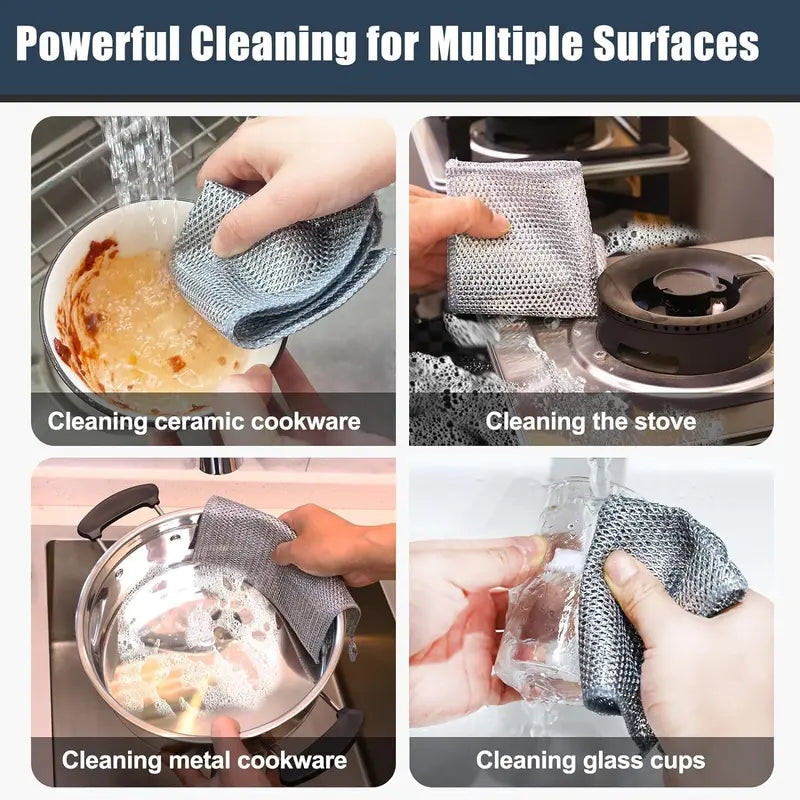⚡Crazy-Sale⚡69k-Sold⚡20 Counts Non Scratch Wire Dishcloth Multipurpose Wire Dishwashing Rag Metal Scrubbers for for Wet and Dry Cleaning-A11