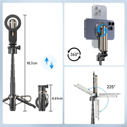 ⚡Flash-Sale⚡100k-sold⚡NEW - MAGIC JOHN 4-in-1 Multifunctional Magnetic Selfie Stick – 360° Rotation-A01