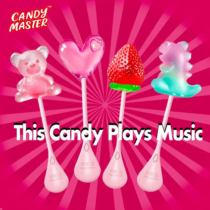 👑Candy Master MeCandy 4D Music Lollipop | linus lollipop | Bone Conduction Tech | 4D Bear/Strawberry/Dinosaur/Heart Shapes | Sugarfree, Fruity Flavor | Halal Certified | Healthy Valentine's Day Gift-A01