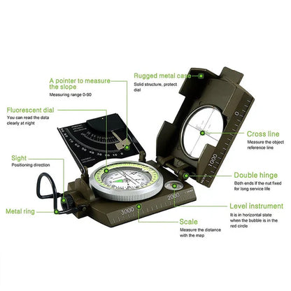 MLC2 Professional Military Lensatic Sighting Metal Compass with Inclinometer and Carrying Pouch Stealth Angel Survival-ALB