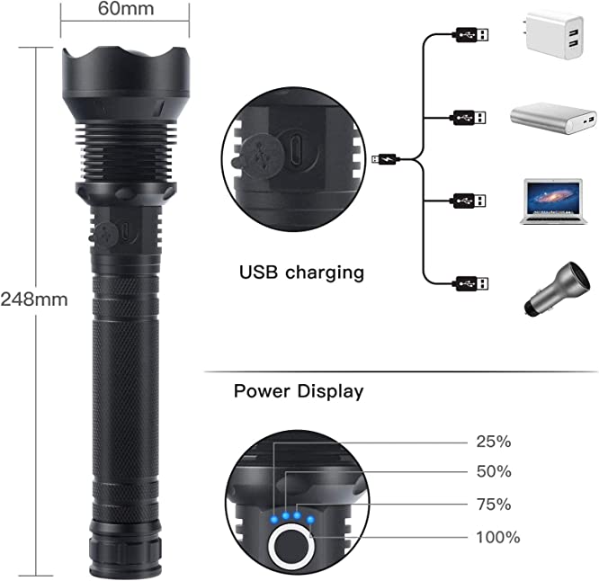 🔦 60% OFF! 🎉 90000 Lumen Rechargeable Flashlight – Extreme Brightness, Waterproof & Long Battery Life-A01