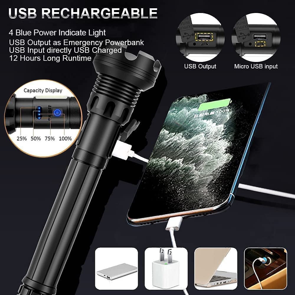 🔦 60% OFF! 🎉 90000 Lumen Rechargeable Flashlight – Extreme Brightness, Waterproof & Long Battery Life-A01